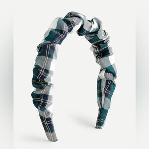 NWT J. Crew Scrunchie Headband in Navy Plaid Preppy Blue Green White